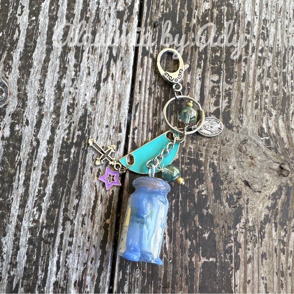 Clear quartz card/key holder keychain gold steel Gifts bag charms